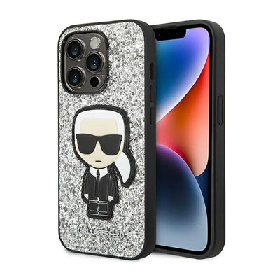 Karl Lagerfeld Glitter Flakes Ikonik – dėklas iPhone 14 Pro Max (sidabrinis)