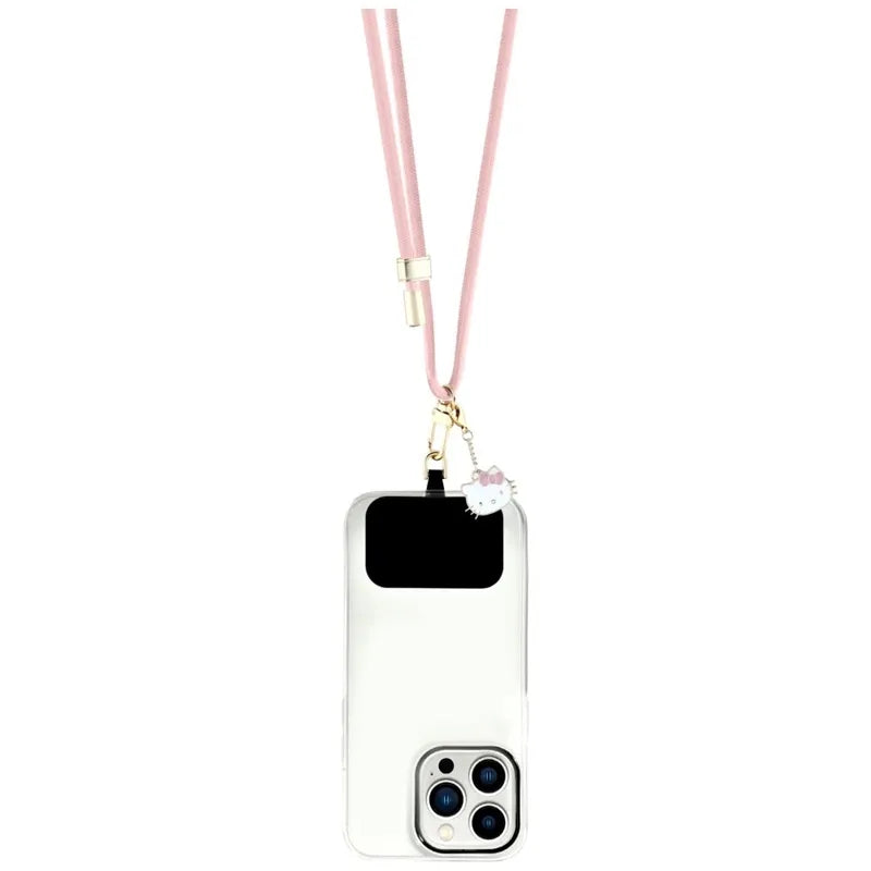 Hello Kitty Patch & Kitty Head Charm – universalus telefono dirželis / virvelė (rožinė)