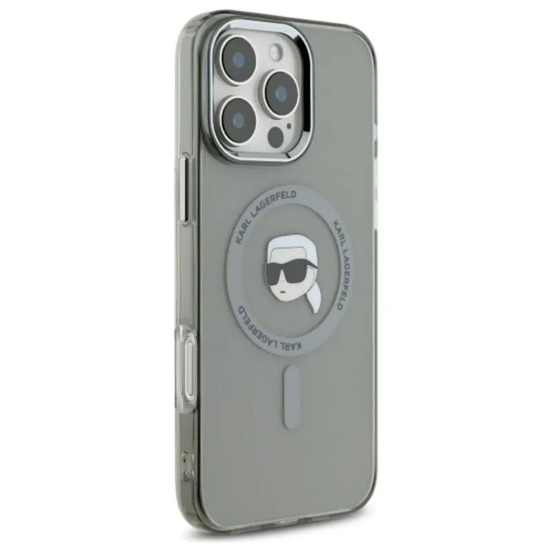Karl Lagerfeld IML Metal Karl Head MagSafe – dėklas iPhone 16 Pro Max (juodas)