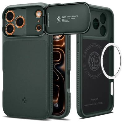 Spigen Optik Armor Mag MagSafe – dėklas iPhone 17 Pro (Abyss Green)