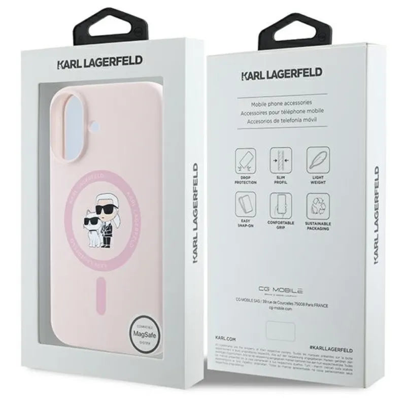 Karl Lagerfeld Silicone Karl & Choupette Ring MagSafe - dėklas iPhone 16 (rožinis)