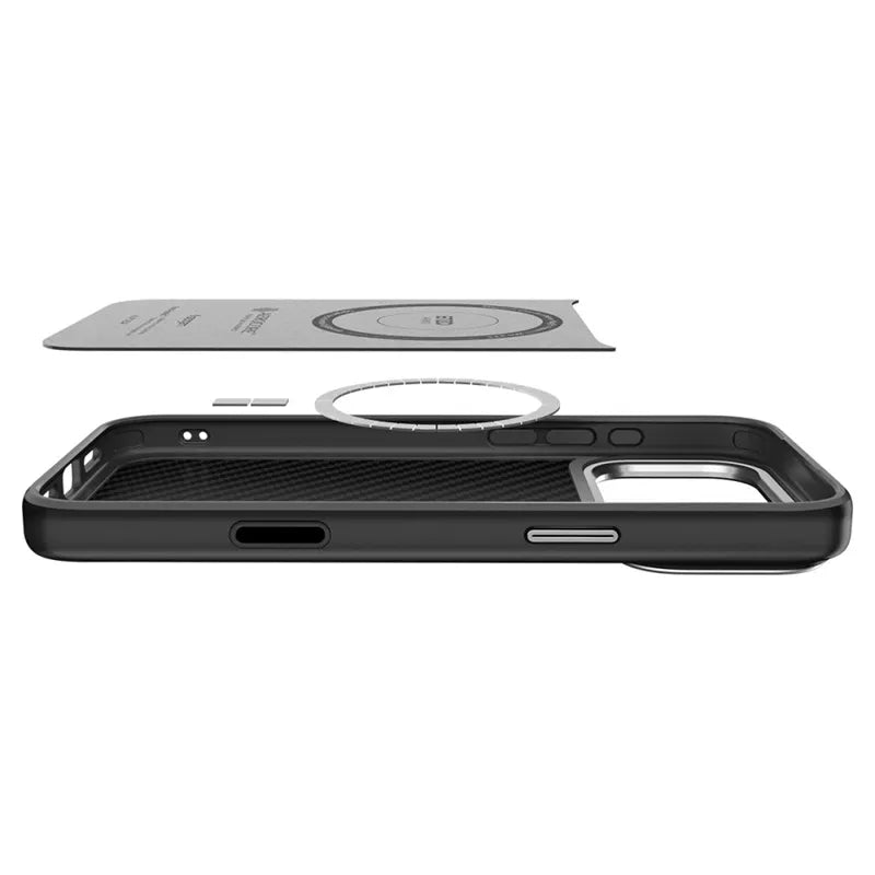 Spigen Enzo Aramid T Mag MagSafe – Dėklas, skirtas iPhone 17 Pro (Juoda/Sidabrinė)
