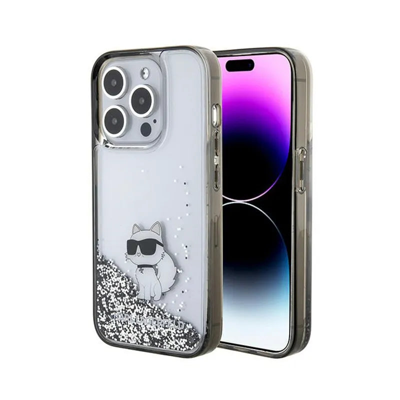 Karl Lagerfeld Liquid Glitter Choupette – iPhone 15 Pro Max dėklas (skaidrus)