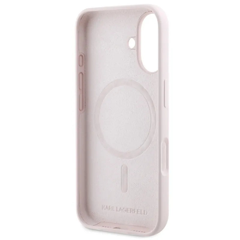 Karl Lagerfeld Silicone Karl & Choupette Ring MagSafe - dėklas iPhone 16 (rožinis)