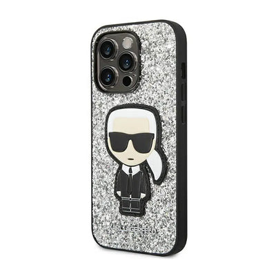 Karl Lagerfeld Glitter Flakes Ikonik – dėklas iPhone 14 Pro Max (sidabrinis)