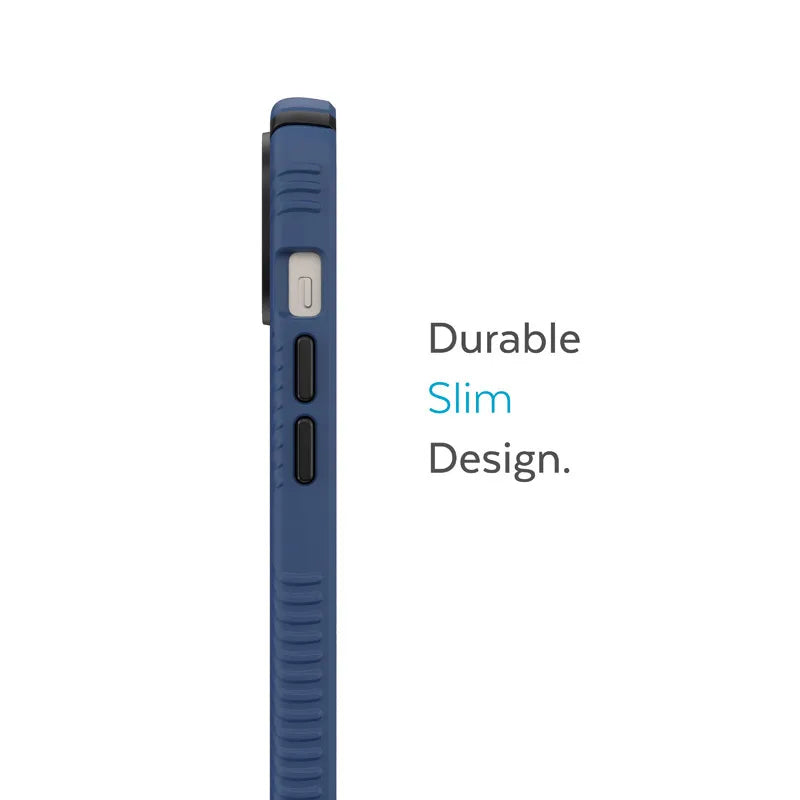 „Speck Presidio2 Grip MagSafe“ – neslystantis „iPhone 14 Plus“ dėklas (pakrantės mėlyna / juoda / balta)