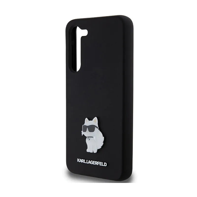 Karl Lagerfeld Silicone Choupette Metal Pin – dėklas Samsung Galaxy S24+ (juodas)