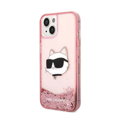 Karl Lagerfeld Liquid Glitter NFT Choupette Head – dėklas iPhone 14 Plus (rožinis)