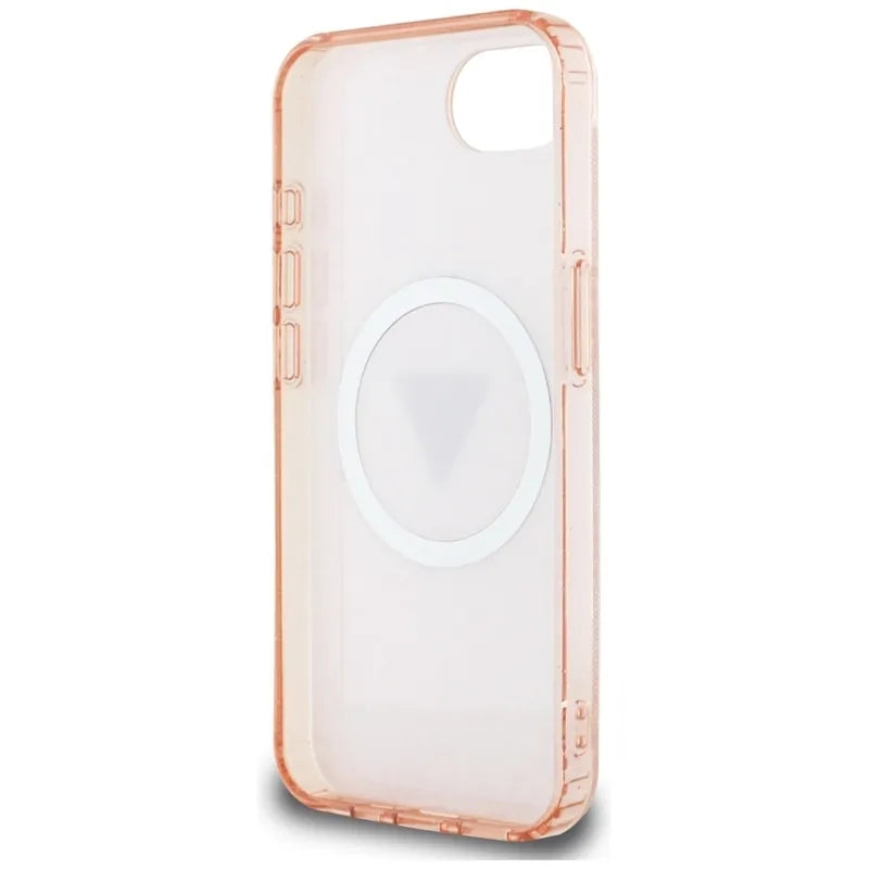 Guess IML Metal Glitter 4G Circle Triangle MagSafe – dėklas iPhone 16e (rožinis)