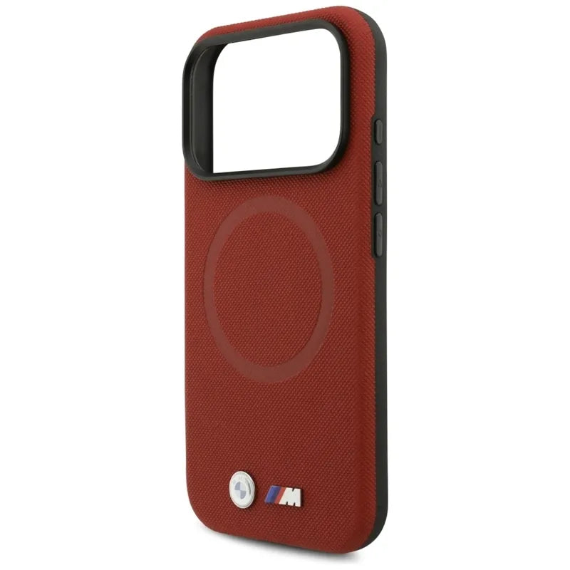 BMW M FW Metal Logo MagSafe dėklas iPhone 17 Pro (raudonas)