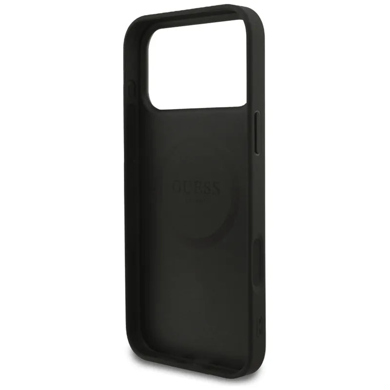 Guess 4G Ring Classic Logo MagSafe dėklas iPhone 17 Pro Max (juodas)