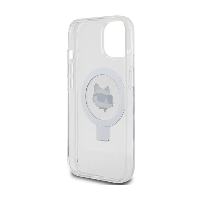 Karl Lagerfeld Ring Stand Choupette Head MagSafe – dėklas iPhone 15 telefonui (baltas)