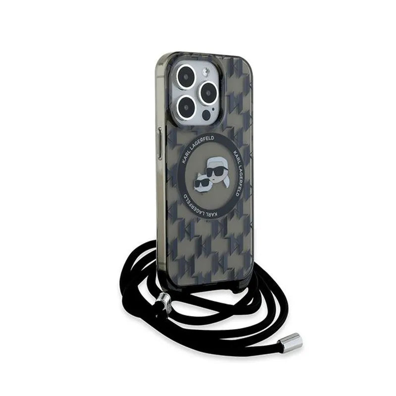 Karl Lagerfeld IML Crossbody Monogram Karl & Choupette Head MagSafe – dėklas iPhone 15 Pro Max (juodas)