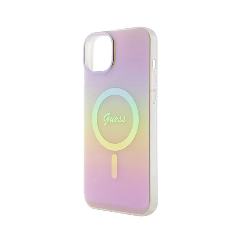 Guess IML Iridescent MagSafe – dėklas iPhone 15 Plus (rožinis)