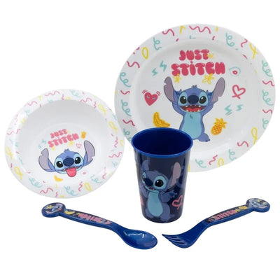 Disney Stitch – 5 dalių mikrobangų krosnelėje naudojamas indų rinkinys iš „Palms“ kolekcijos (lėkštė, dubenėlis, puodelis, šakutė, šaukštas)