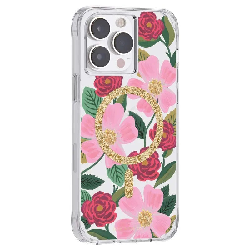 Rifle Paper Clear MagSafe – auksu puoštas dėklas, skirtas „iPhone 14 Pro Max“ (Rose Garden)