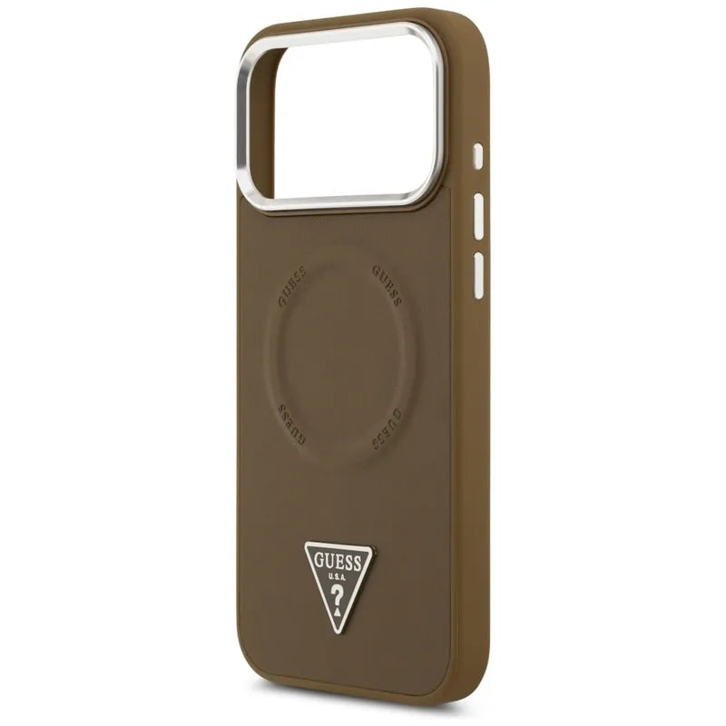 Guess Triangle Logo MagSafe – dėklas iPhone 17 Pro (rudas)