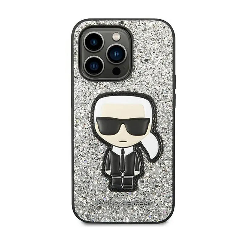 Karl Lagerfeld Glitter Flakes Ikonik – dėklas iPhone 14 Pro Max (sidabrinis)
