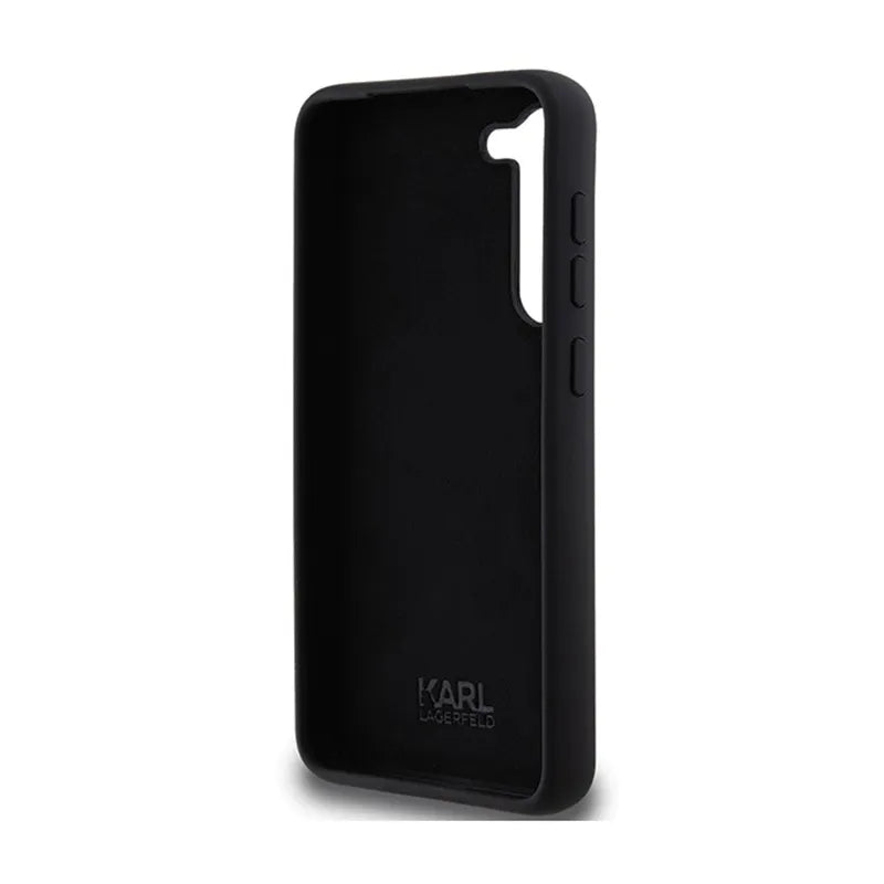Karl Lagerfeld Silicone Choupette Metal Pin – dėklas Samsung Galaxy S24+ (juodas)
