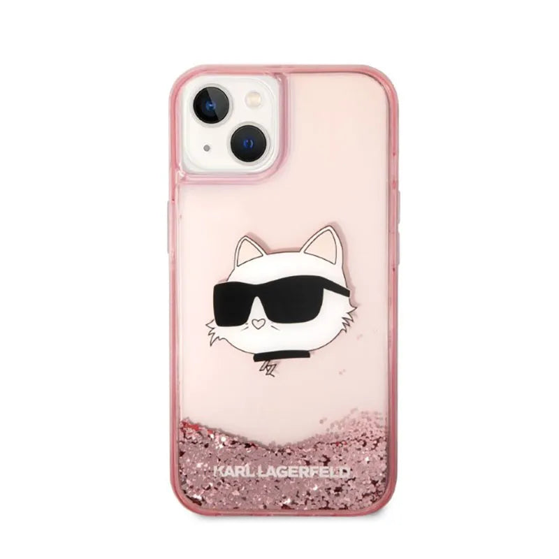 Karl Lagerfeld Liquid Glitter NFT Choupette Head – dėklas iPhone 14 Plus (rožinis)