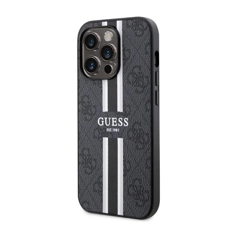 Guess 4G Printed Stripes MagSafe – dėklas iPhone 14 Pro Max (juodas)