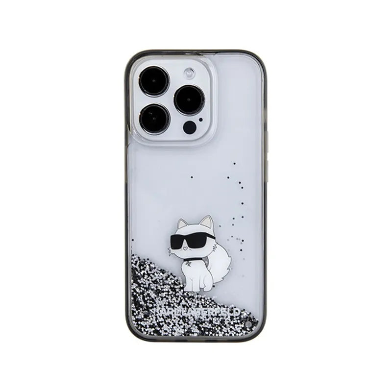 Karl Lagerfeld Liquid Glitter Choupette – iPhone 15 Pro Max dėklas (skaidrus)