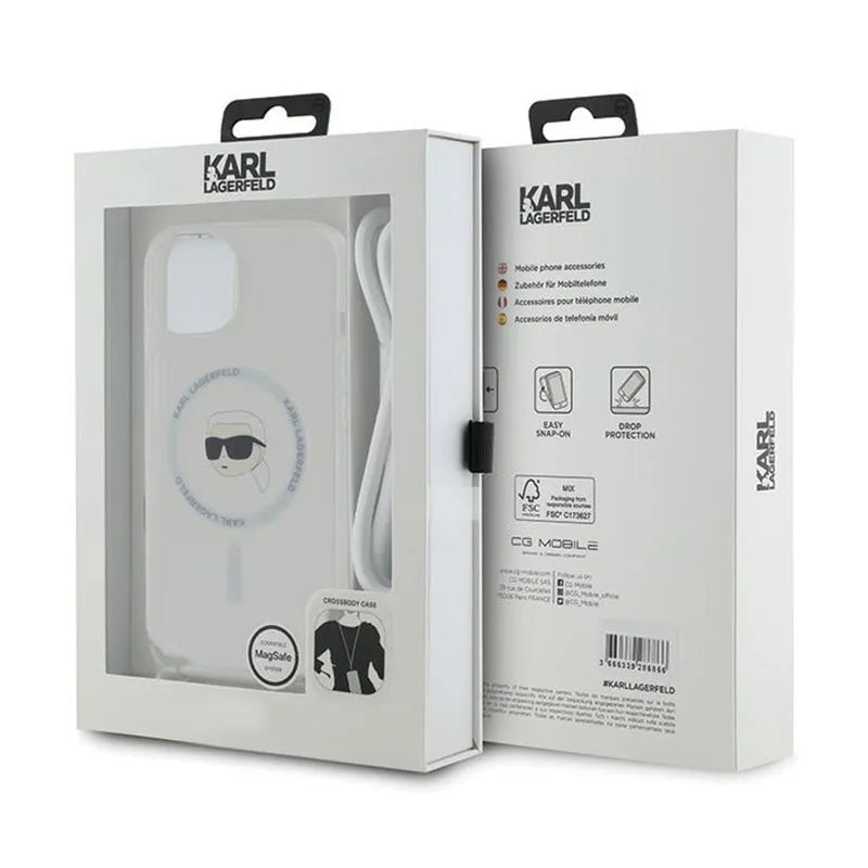 Karl Lagerfeld Crossbody IML Karl Head MagSafe - iPhone 15 / 14 / 13 dėklas (skaidrus)
