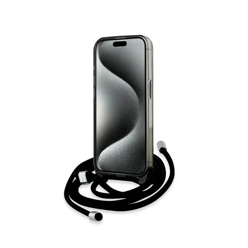 Karl Lagerfeld IML Crossbody Monogram Karl & Choupette Head MagSafe – dėklas iPhone 15 Pro Max (juodas)