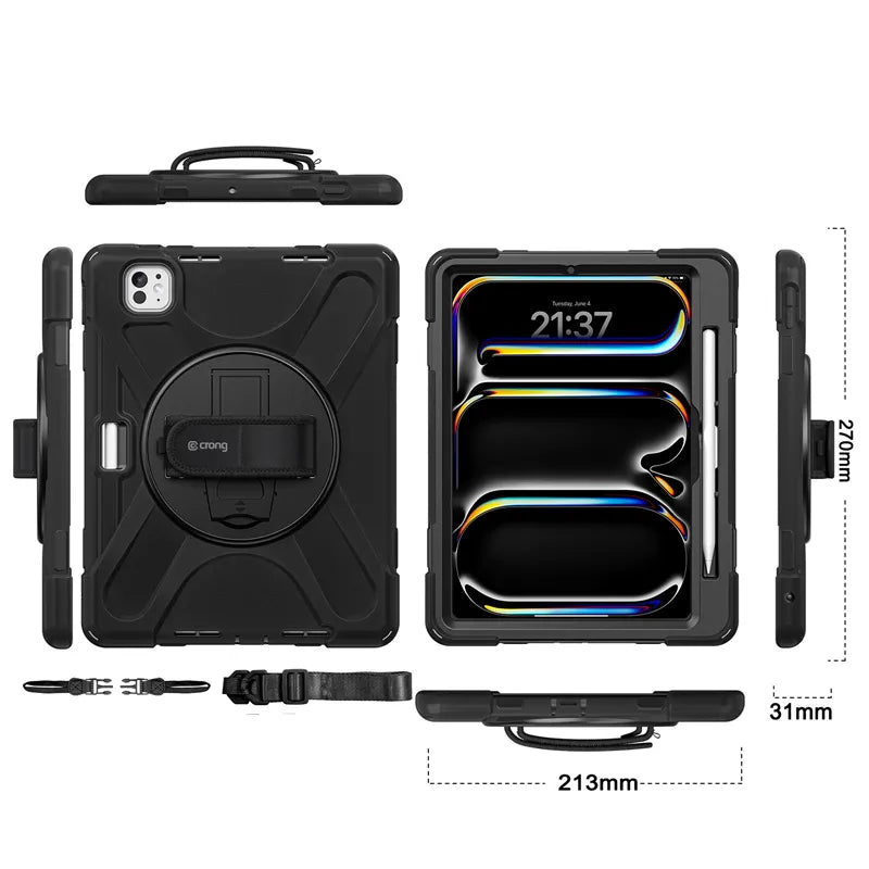 Crong Defender Plus – Tvirto korpuso dėklas iPad Pro 11" (2025) / (2024) (Juodas)
