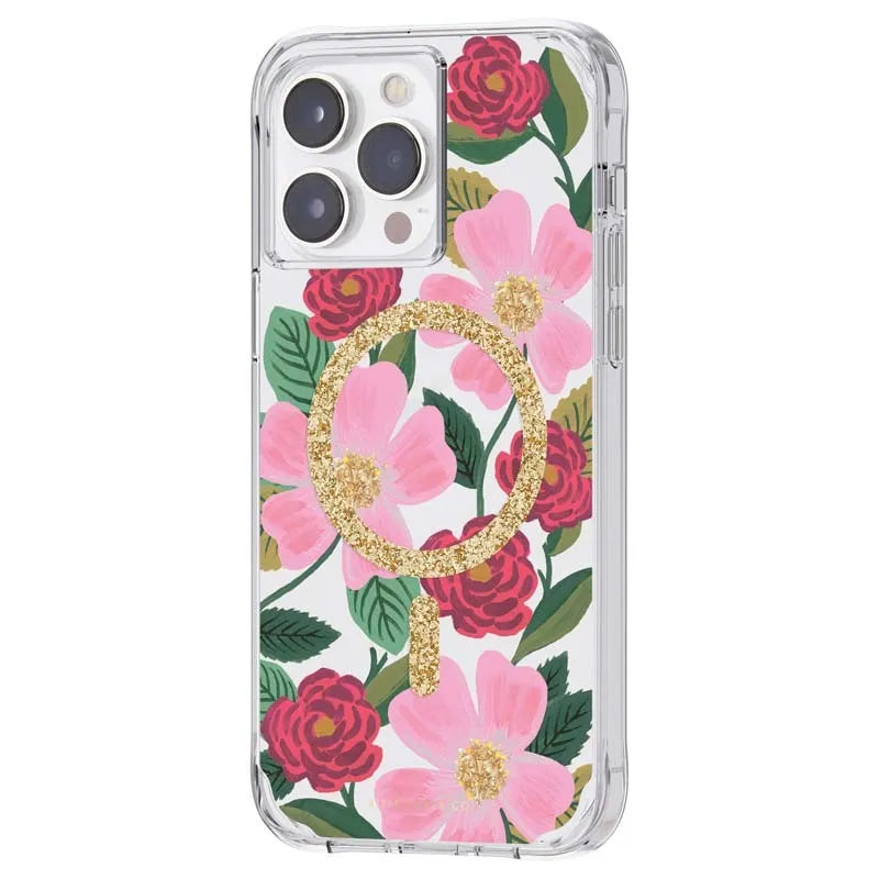 Rifle Paper Clear MagSafe – auksu puoštas dėklas, skirtas „iPhone 14 Pro Max“ (Rose Garden)