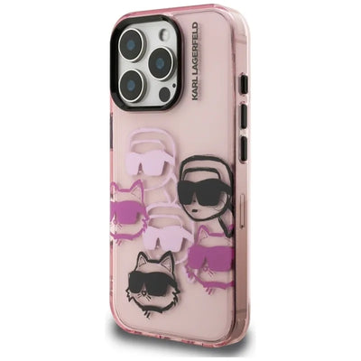 Karl Lagerfeld IML Multi K&C Head Pattern - dėklas iPhone 16 Pro (rožinis)