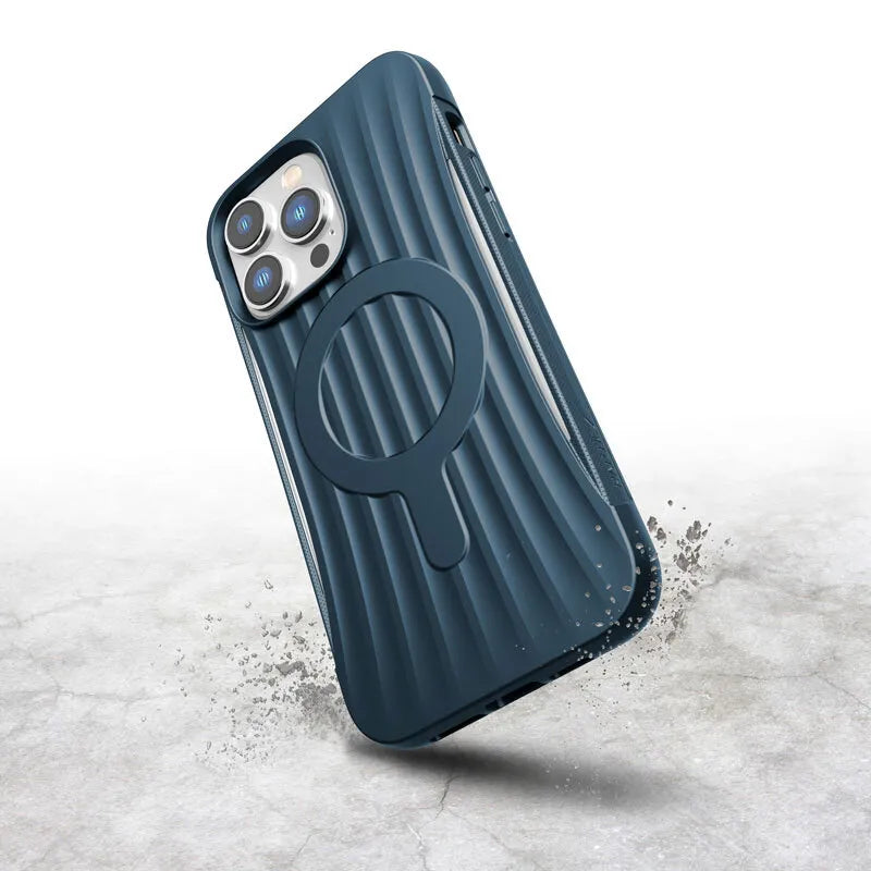 X-Doria Raptic Clutch MagSafe – biologiškai skaidus dėklas, skirtas iPhone 14 Pro Max (išbandyta atsparumas kritimui iš 3 m) (Marine Blue)