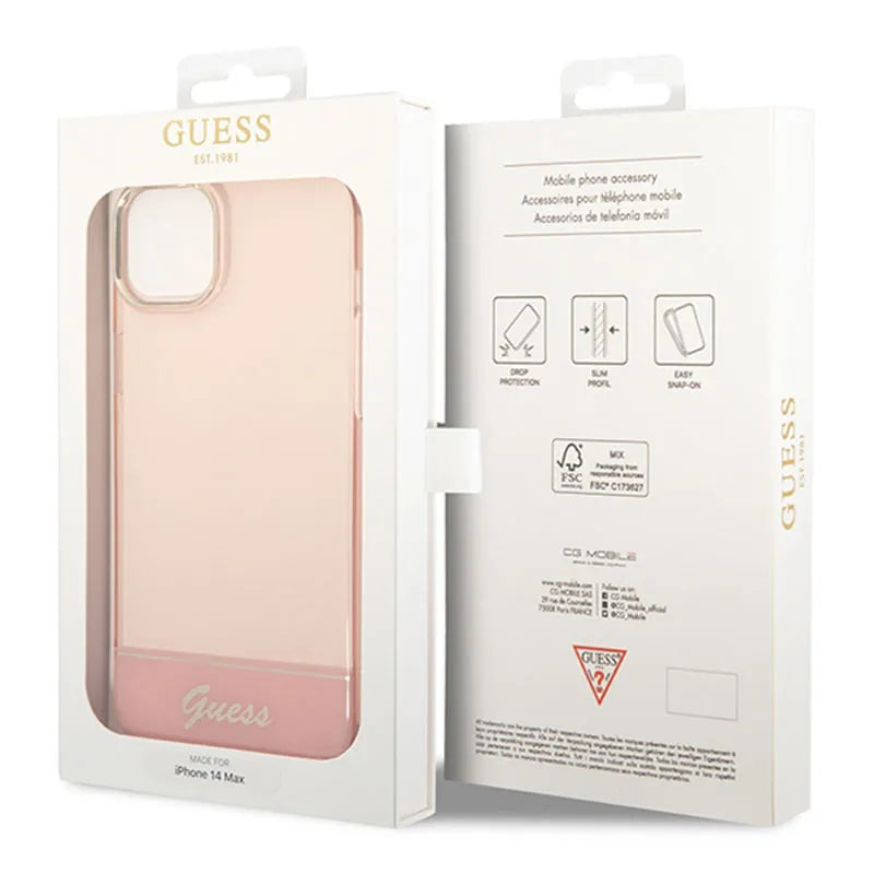 Guess Translucent – dėklas iPhone 14 Plus (rožinis)
