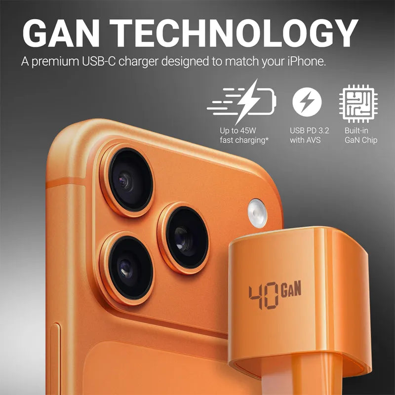 Crong NEO GaN Charger - USB-C 40W PD įkroviklis su AVS (oranžinis)