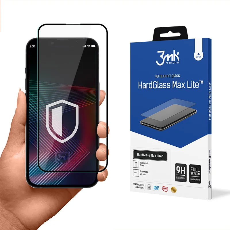 3mk HardGlass Max Lite – Grūdintas stiklas iPhone 14 / iPhone 13 / iPhone 13 Pro (Juodas)