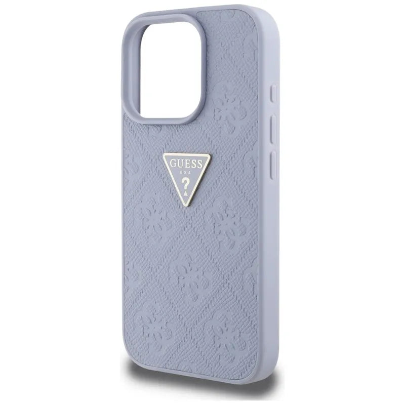 Guess Hot Stamp 4G Pattern Triangle Metal Logo – dėklas iPhone 16 Pro (violetinis)