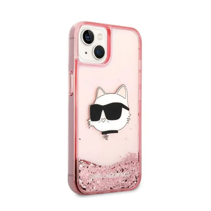 Karl Lagerfeld Liquid Glitter NFT Choupette Head – dėklas iPhone 14 Plus (rožinis)