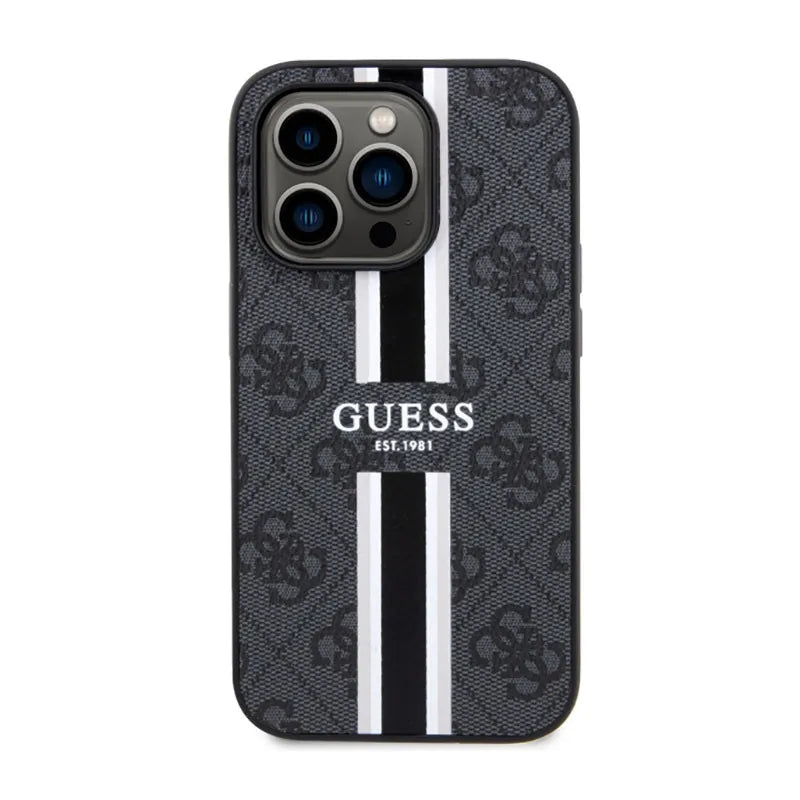 Guess 4G Printed Stripes MagSafe – dėklas iPhone 14 Pro Max (juodas)