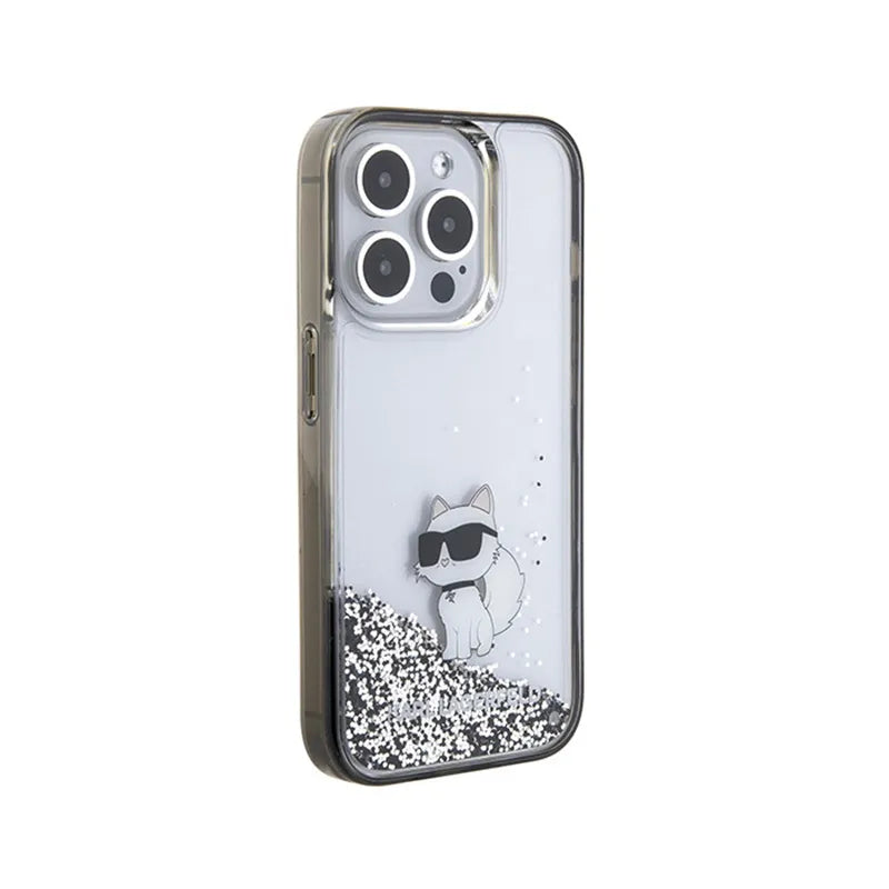 Karl Lagerfeld Liquid Glitter Choupette – iPhone 15 Pro Max dėklas (skaidrus)