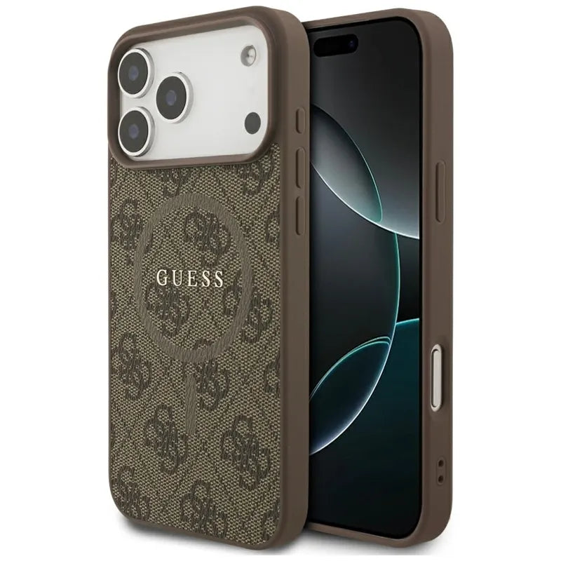 Guess 4G Ring Classic Logo MagSafe – dėklas iPhone 17 Pro Max (rudos spalvos)