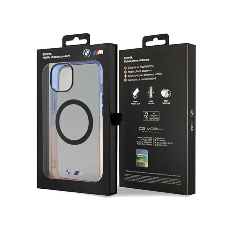 BMW Gradient Bumper MagSafe dėklas skirtas iPhone 15 Plus (pilkas)