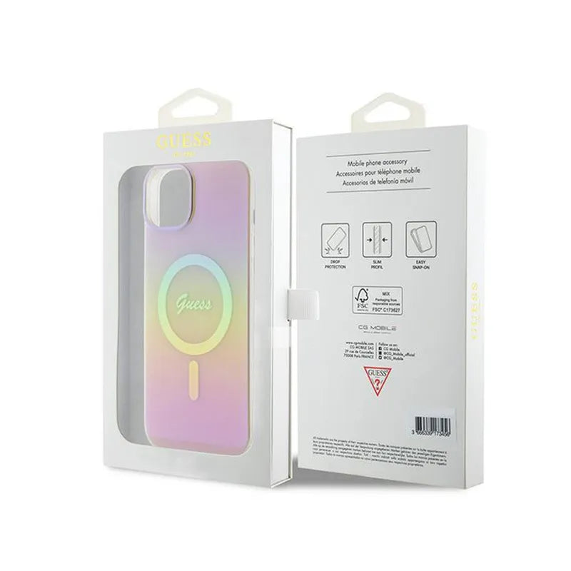 Guess IML Iridescent MagSafe – dėklas iPhone 15 Plus (rožinis)