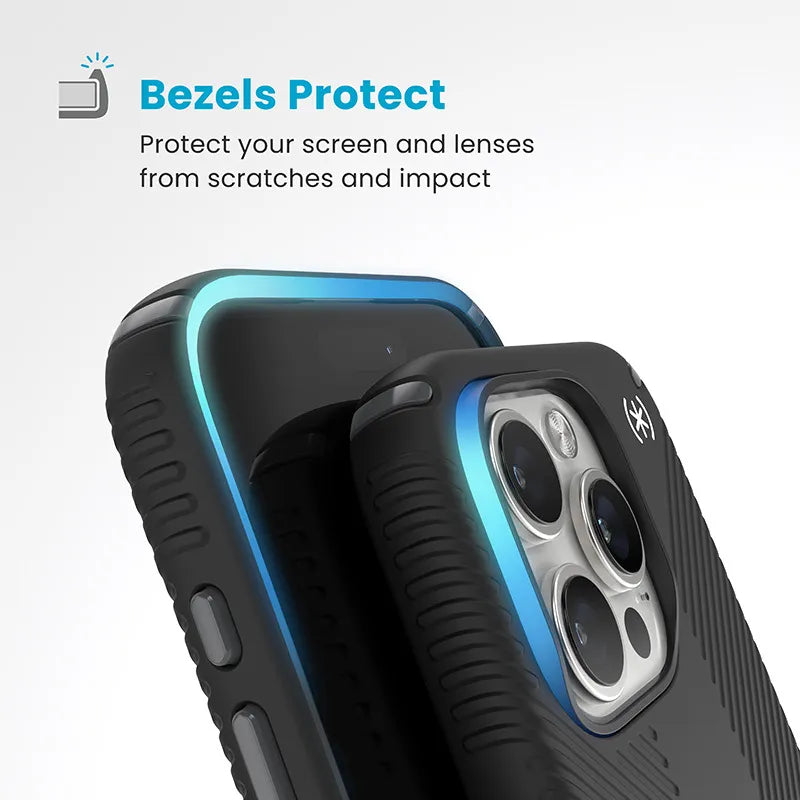 Speck Presidio2 Grip ClickLock & MagSafe – iPhone 16 Pro dėklas (juodas / skalūno pilka / baltas)