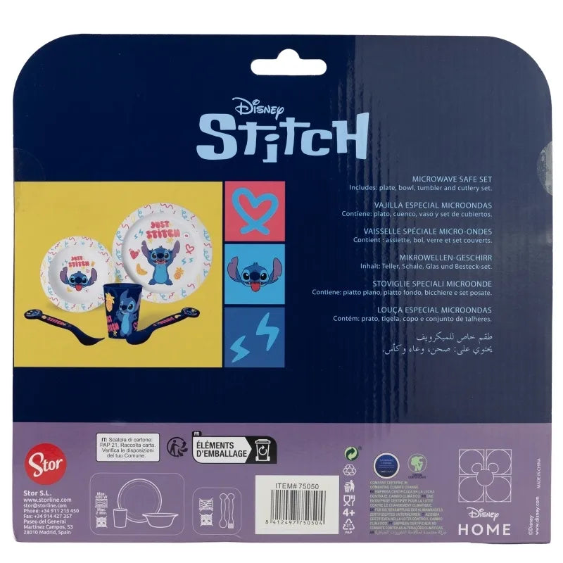 Disney Stitch – 5 dalių mikrobangų krosnelėje naudojamas indų rinkinys iš „Palms“ kolekcijos (lėkštė, dubenėlis, puodelis, šakutė, šaukštas)