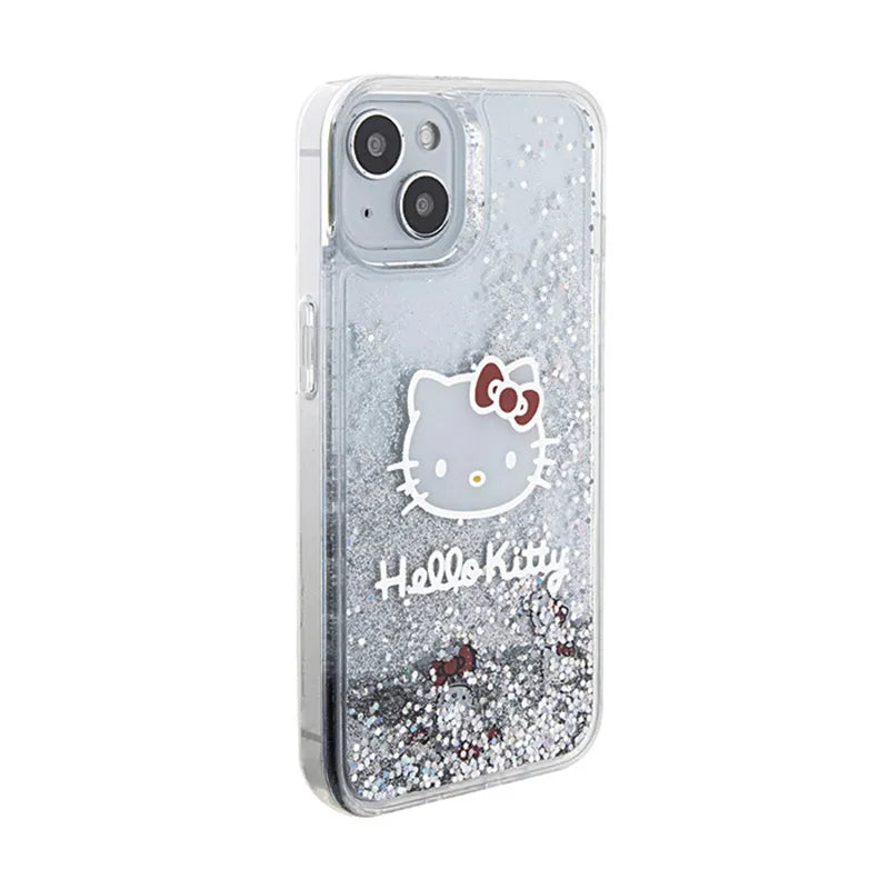 Hello Kitty Liquid Glitter Charms Kitty Head – dėklas iPhone 15 (sidabrinis)