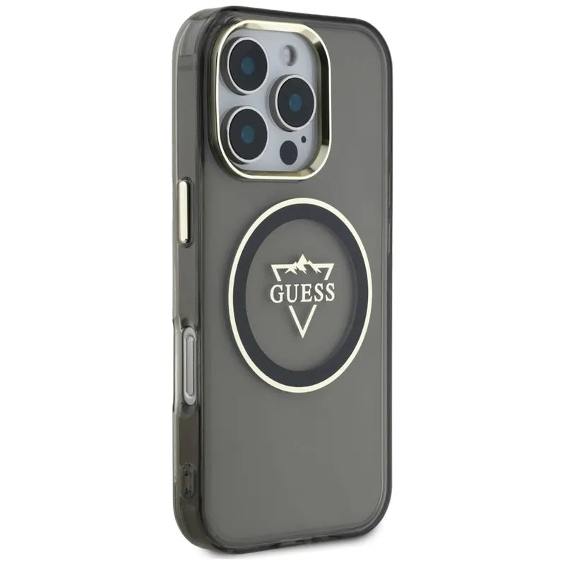 Guess IML Metal Mountain Logo MagSafe - Dėklas iPhone 16 Pro (juodas)