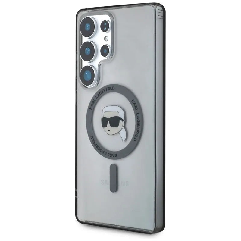 Karl Lagerfeld Button Karl Head Printed Logo MagSafe – dėklas Samsung Galaxy S25 Ultra (juodas)