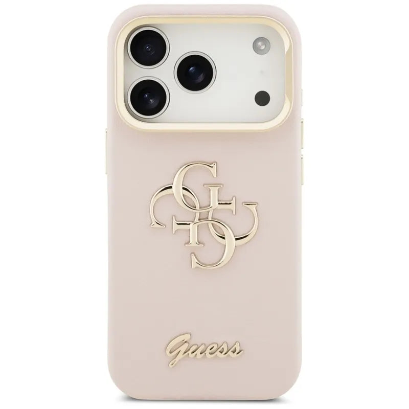 Guess Grained Big 4G & Stand Camera – dėklas iPhone 17 Pro (rožinis)
