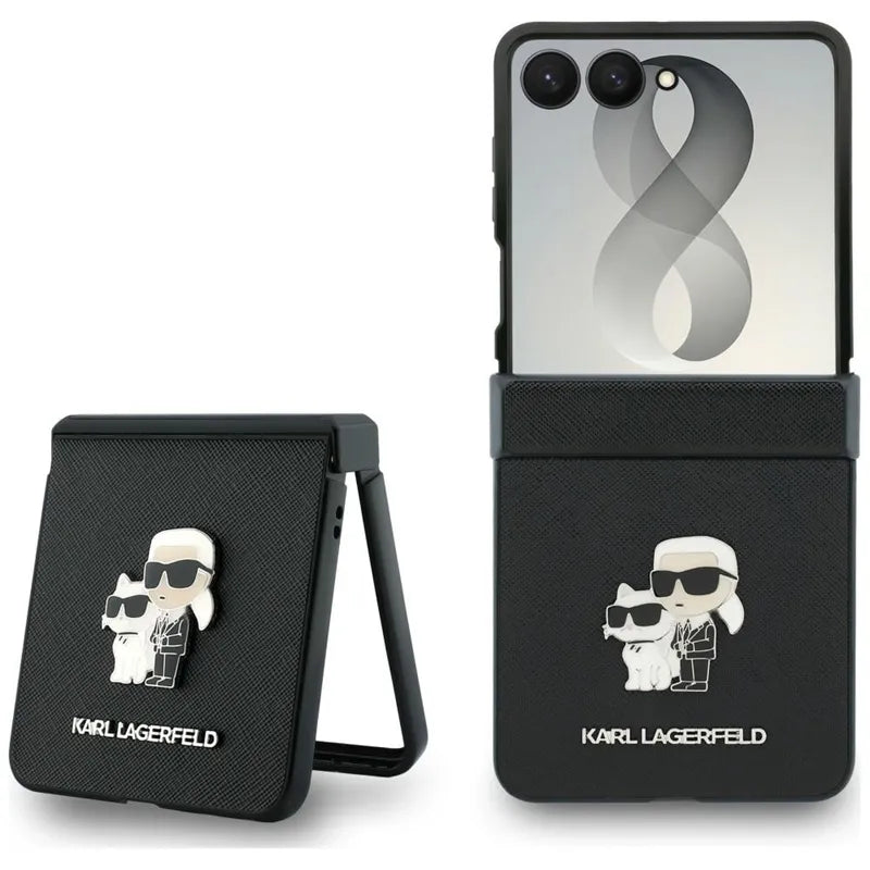 Karl Lagerfeld Karl & Choupette Saffiano Pins – Samsung Galaxy Z Flip 8 dėklas (juodas)