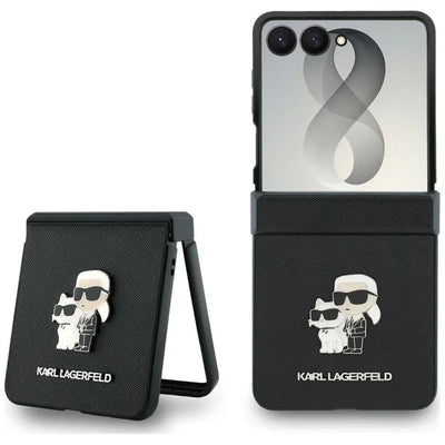 Karl Lagerfeld Karl & Choupette Saffiano Pins – Samsung Galaxy Z Flip 8 dėklas (juodas)